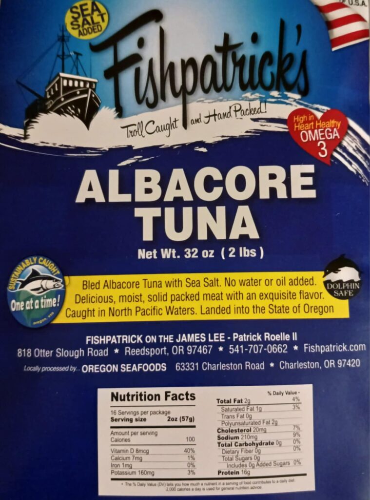 Bled albacore tuna institutional pouch, single food‑service pouch of premium Oregon albacore.